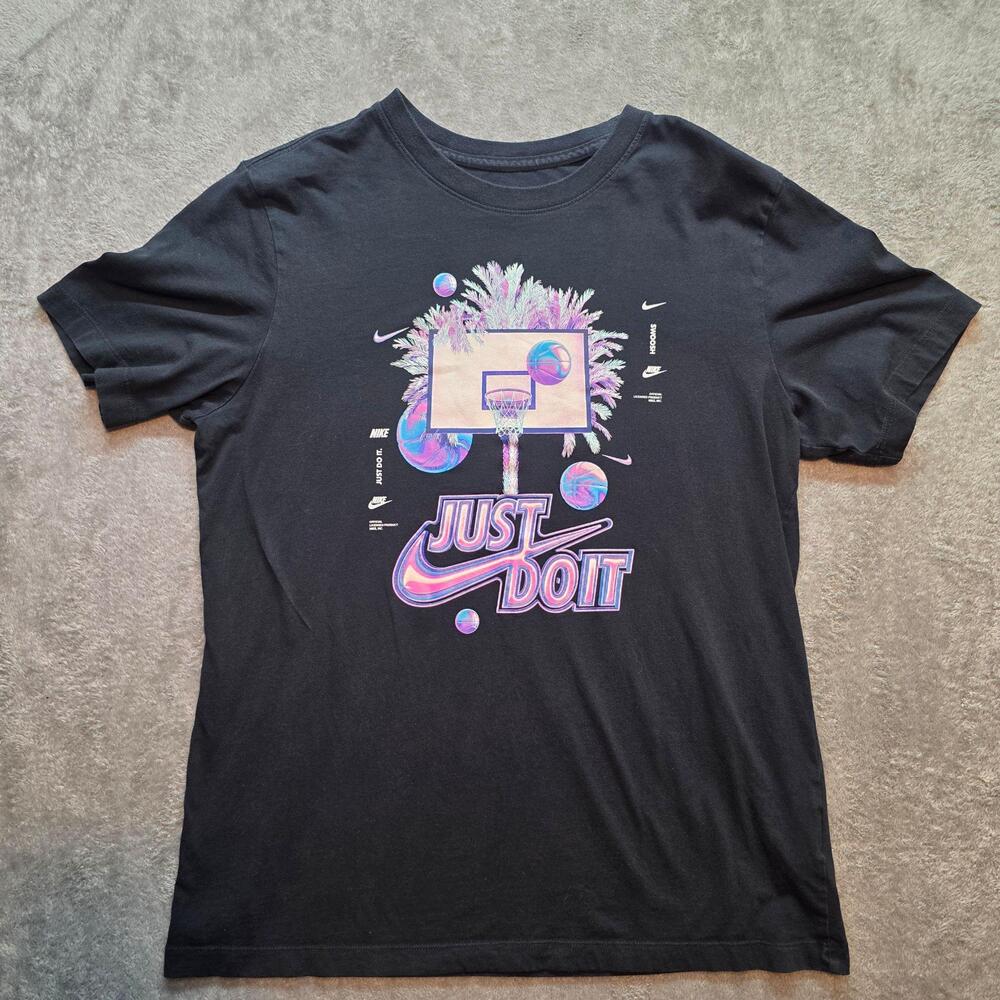 Nike Just Do It Basketball Shirt Mens M Black Palm Tree Graphic Swoosh T-Shirt